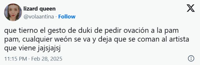 celebraron la actitud de Duki hacía Pampam en el Festival de Viña 2025