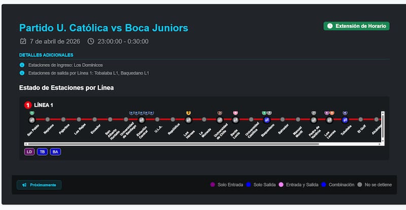 Habrá extensión en el servicio debido al debut de la UC en Libertadores.
