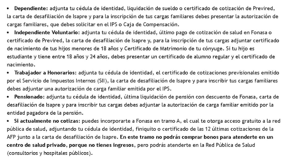 ¿Cómo cambiarte a Fonasa ante posibles aumentos de las Isapres? Documentos para afiliarse a Fonasa.