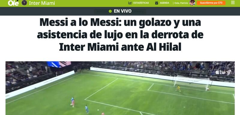 Así tituló Olé la nota con el gol de penal de Lionel Messi.