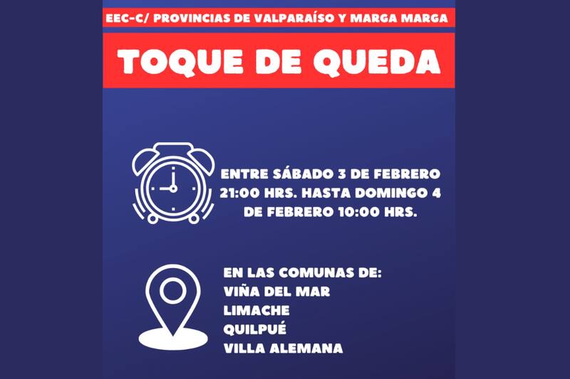 Implementan un nuevo toque de queda en la Región de Valparaíso.