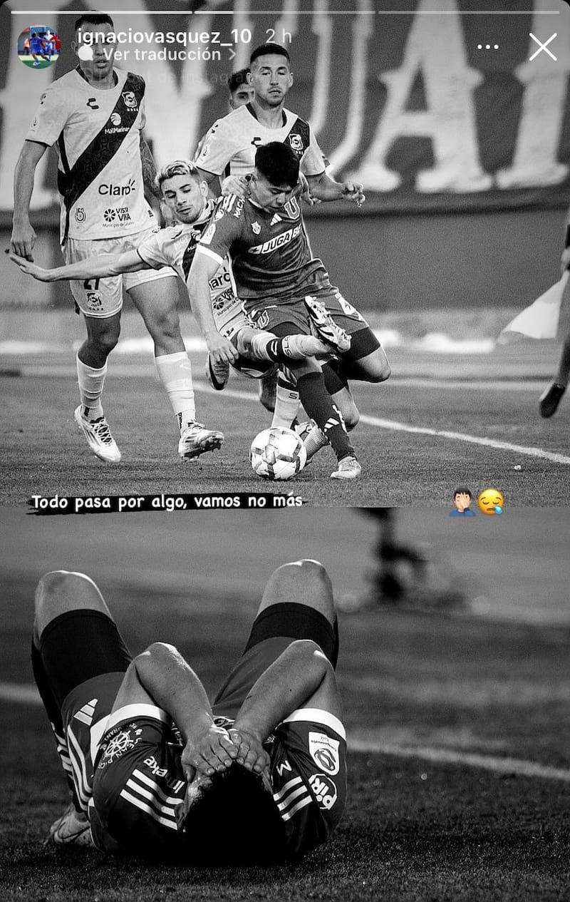 La desazón de Ignacio Vásquez tras su lesión frente a Everton.