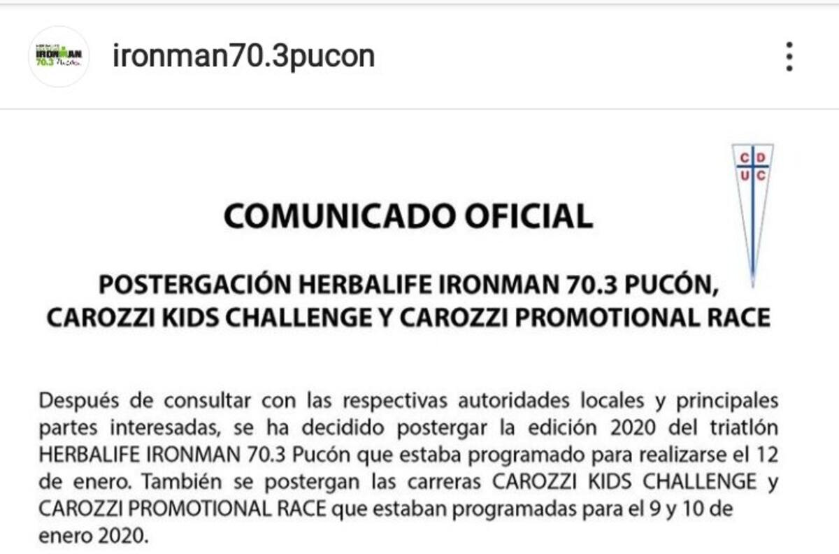 Ironman 70.3 de Pucón fue suspendido por la crisis social del país