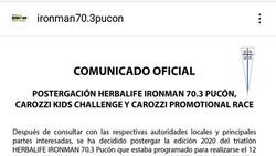 Ironman 70.3 de Pucón fue suspendido por la crisis social del país