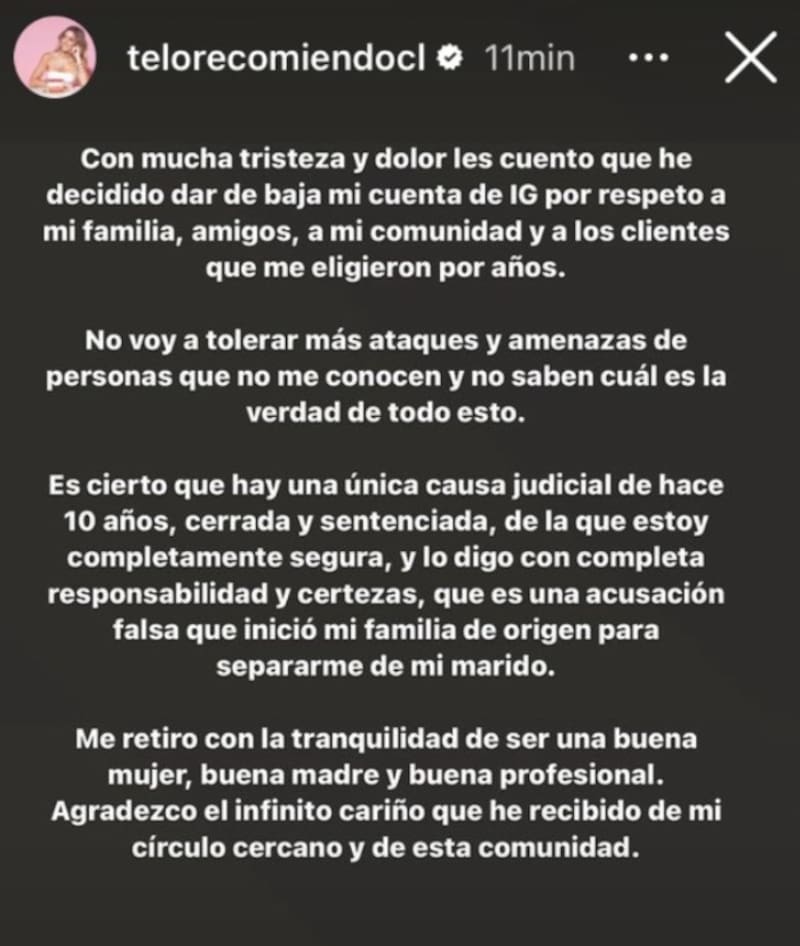 Andrea Aninat cerró sus redes sociales. Créditos: Instagram