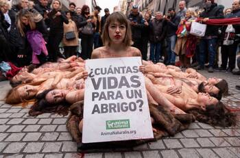 VIDEO | Protesta: Animalistas se desnudaron para pedir el cierre de las granjas peleteras en Madrid