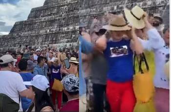VIDEO | Le lanzaron golpes y le tiraron agua: Increpan a turista que subió Pirámide de Chichén Itzá