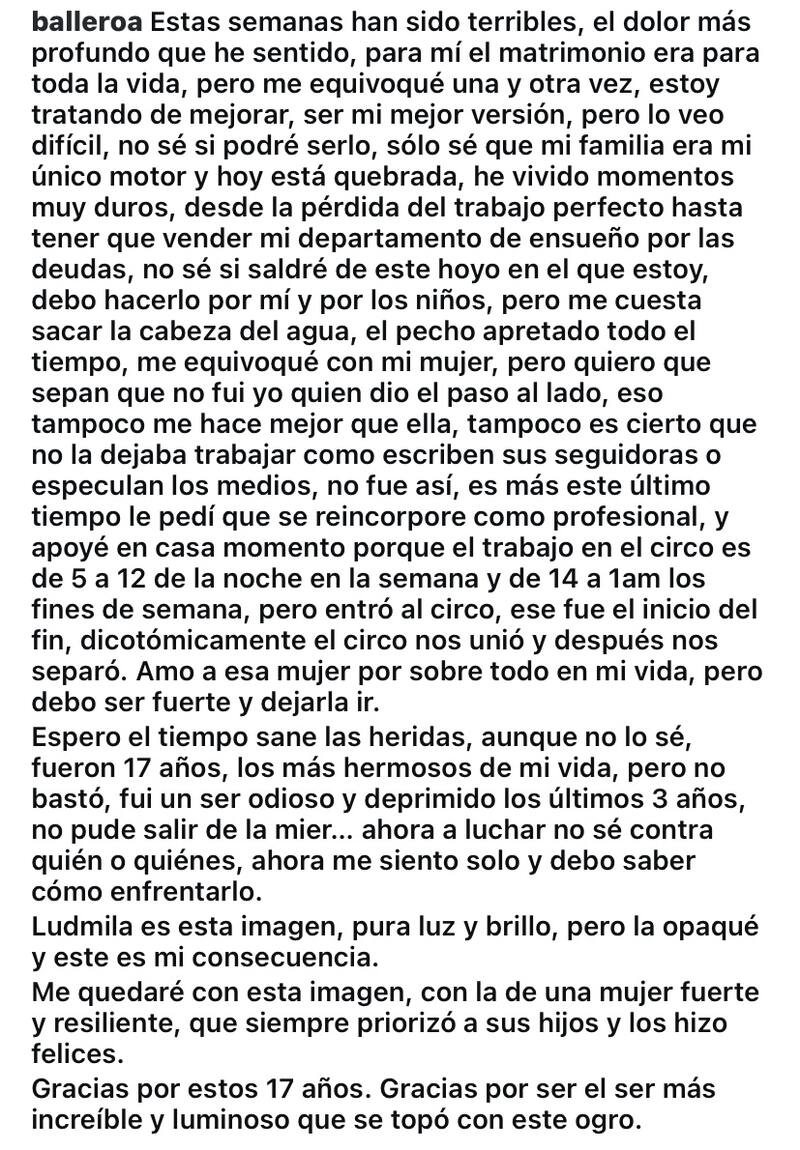 El exchico reality se desahogó en redes sociales.