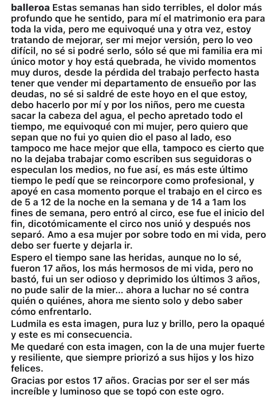 El exchico reality se desahogó en redes sociales.