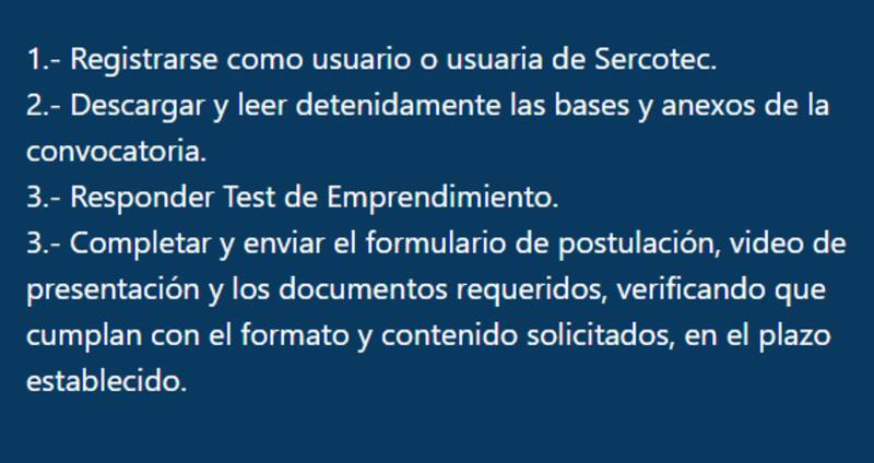 Proceso de postulación Capital Semilla Emprende de Sercotec.