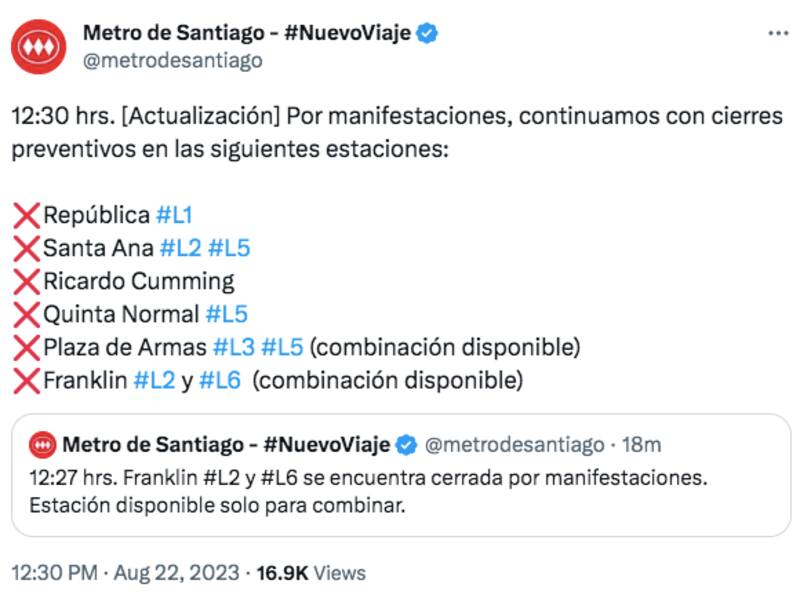 Conoce cuáles son las estaciones del Metro que se encuentran cerradas por manifestaciones.
