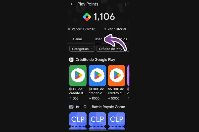 Es posible intercambiar los puntos por créditos de Google Play o dinero dentro de juegos.