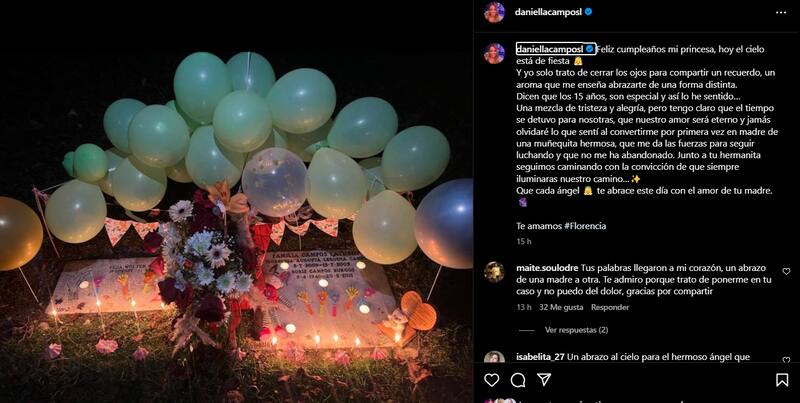 Daniella Campos compartió solemne publicación por Instagram.