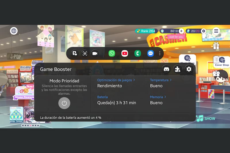 Así se ve el Game Booster dentro de un juego.