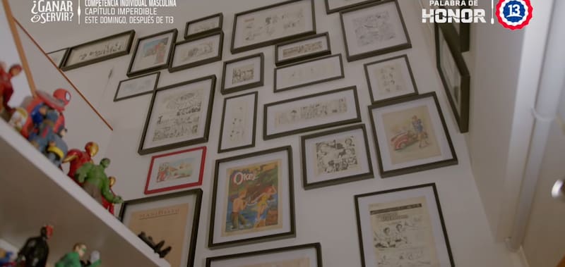 Julia Vial mostró las tiras cómicas originales enmarcadas en su casa.