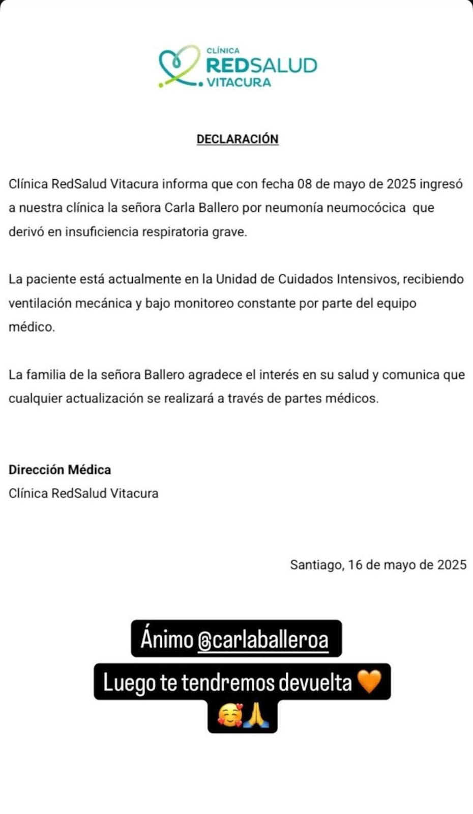 La personalidad de TV estaría con ventilación mecánica.