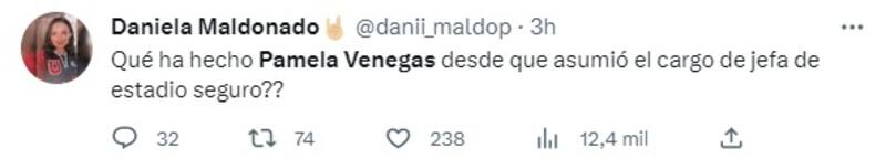 Pamela Venegas ha sido criticada por su función en Estadio Seguro