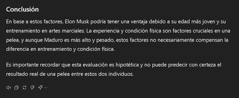 Respuesta dada por ChatGPT ante los dichos de pelea entre Elon Musk y Nicolás Maduro.