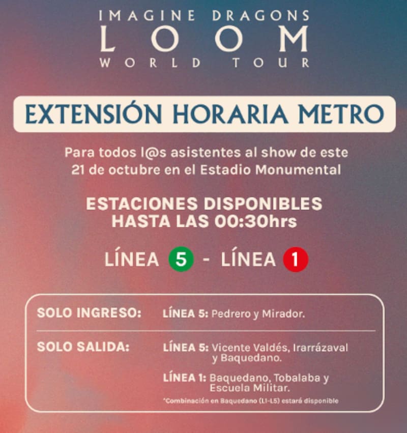 La extensión será para este martes 21 de octubre. Créditos: DG Medios y Metro de Santiago.
