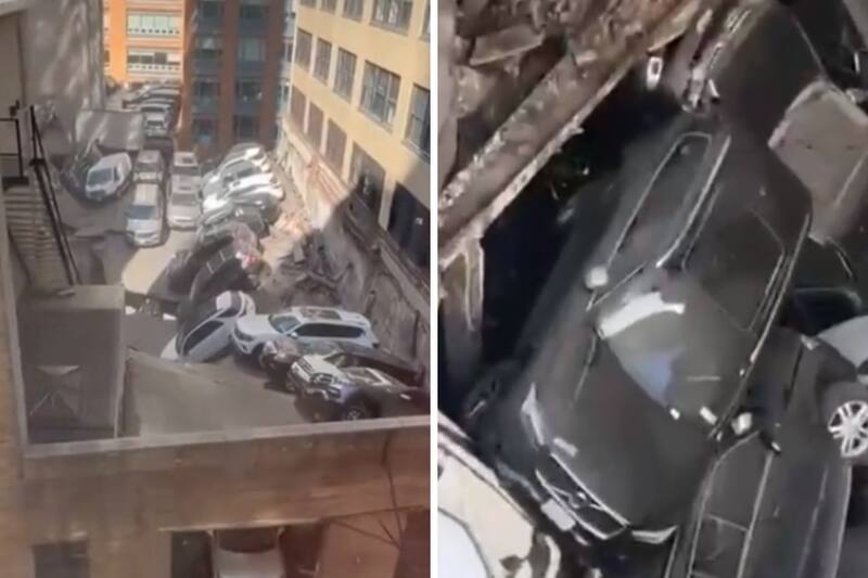 Un estacionamiento colapsó en New York.