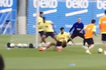 Lionel Messi realiza tremenda jugada en el entrenamiento del Barcelona