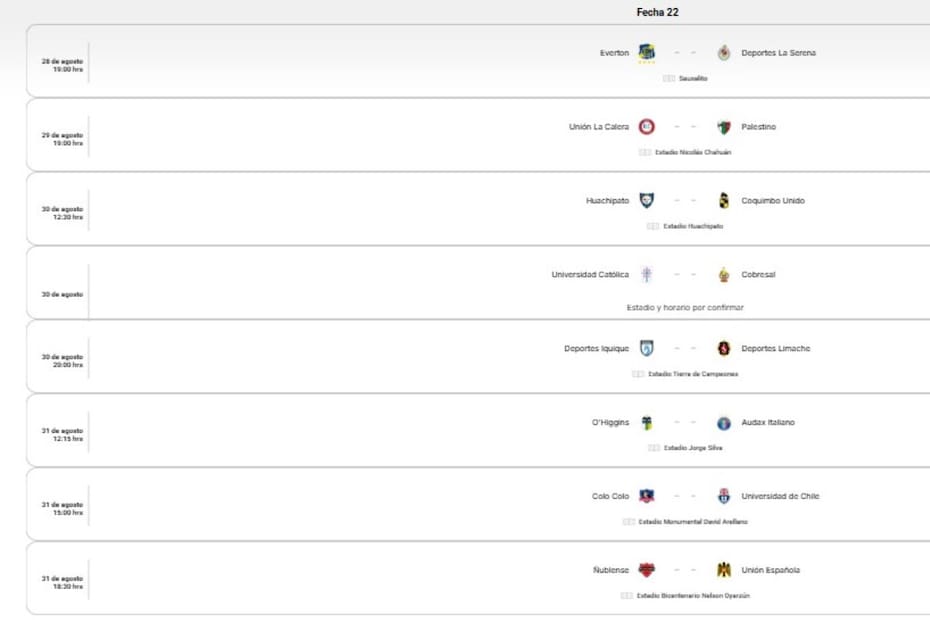 ANFP confirmó la programación de la fecha 22 de la Liga de Primera.