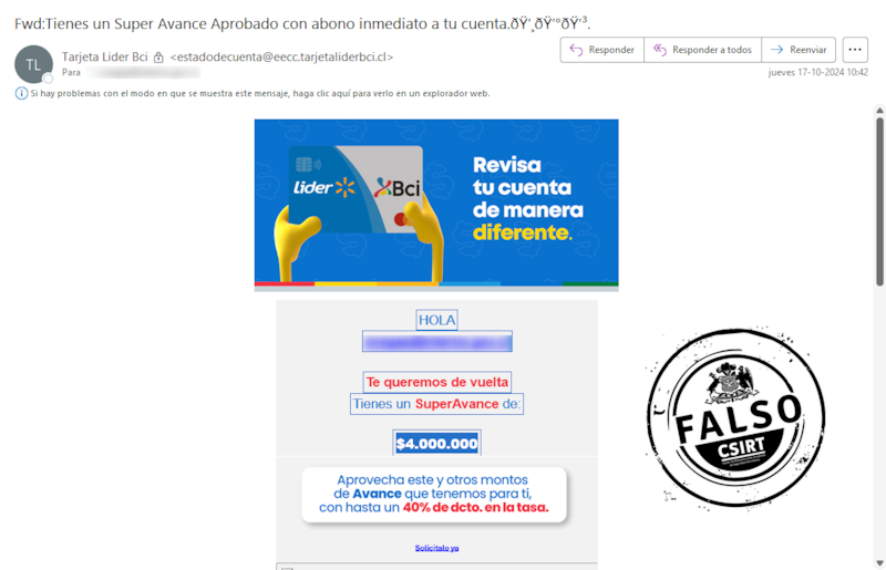 Así se ve esta nueva estafa que circula por Internet haciéndose pasar por Lider BCI.