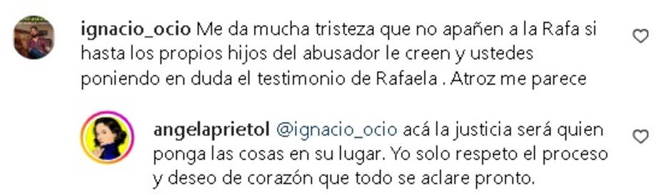 Ángela Prieto responde a cuestionamiento. Créditos: Instagram