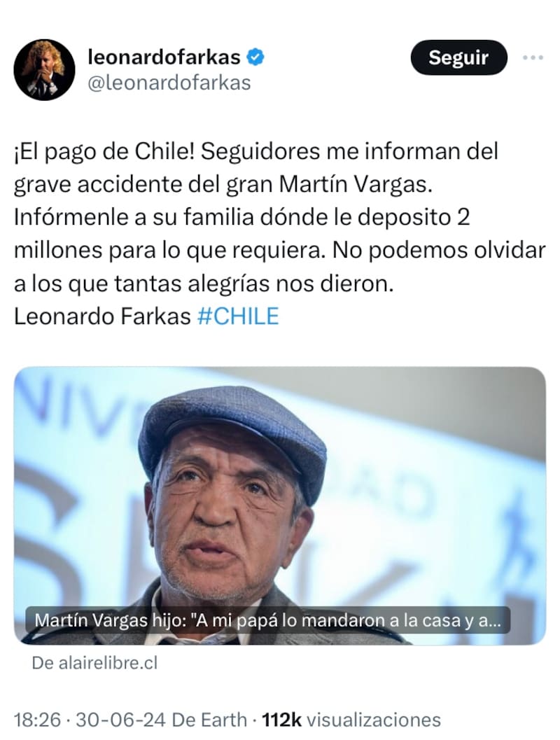 La publicación de Leonardo Farkas en X.