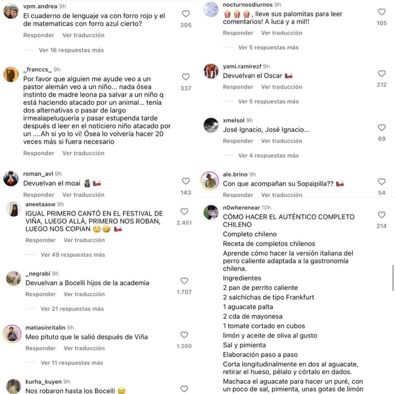 Reacciones de los chilenos en el Instagram de La Academia.