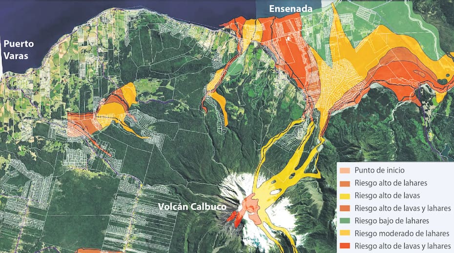 Estas con las zonas de riesgo ubicadas en las cercanías del Volcán Calbuco. (Foto: Municipalidad de Puerto Varas-LUN).