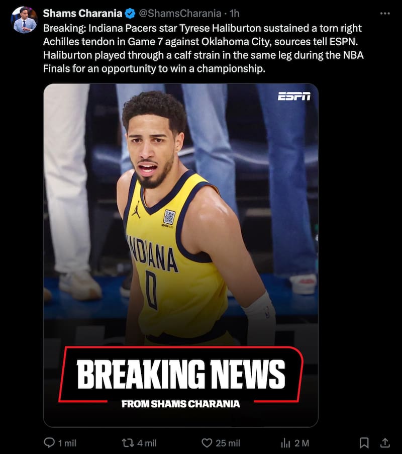 la gravedad de la lesión de Tyrese Haliburton