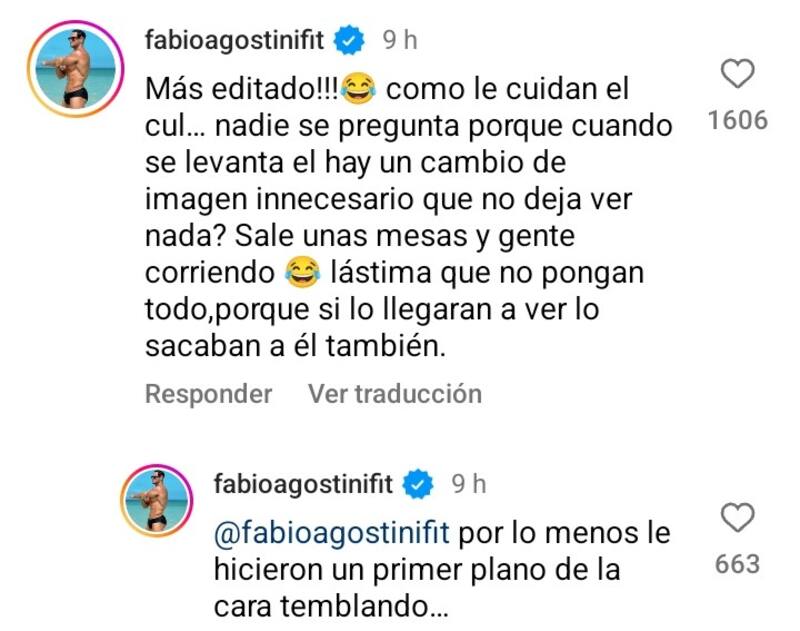 Fabio Agostini criticó la edición de su pelea con Luis Mateucci. Créditos: Instagram