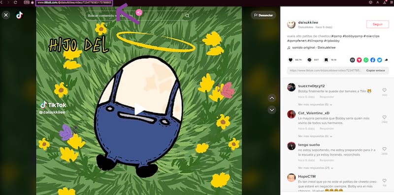 En caso de estar en tu computador, tendrás que copiar el enlace del video. Créditos: Pantallazo TikTok.