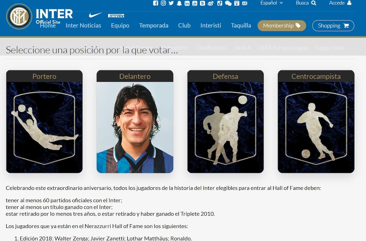 Iván Zamorano es candidato al salón de la fama del Inter de Milán