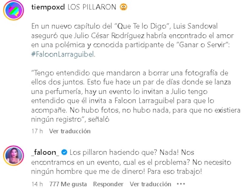 Faloon Larraguibel desmintió romance con Julio César Rodríguez. Créditos: Instagram