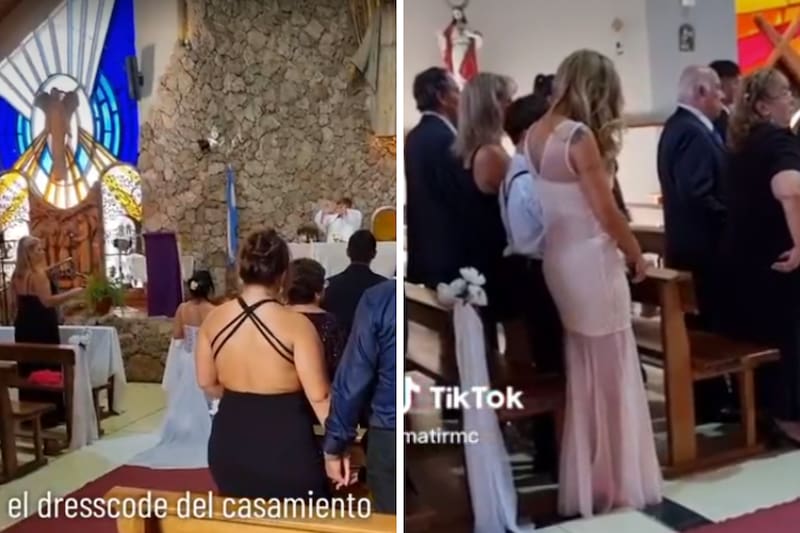 La mujer asistió vestida de blanco a una boda.