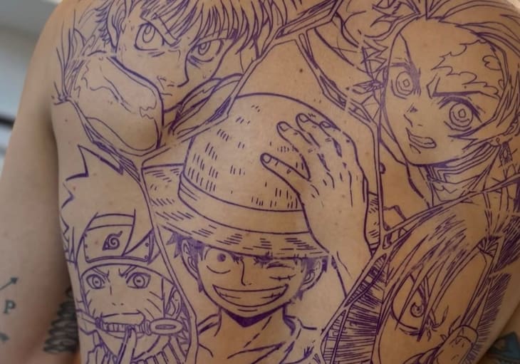 Con One Piece y Naruto: crack del fútbol chileno decidió hacerse este espectacular tatuaje en la espalda