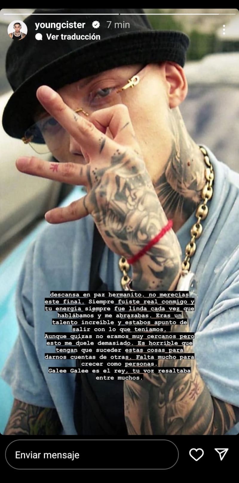 Mensaje de Young Cister dedicado a Galee Galee.