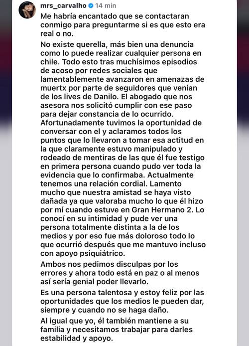 La brasileña confirmó denuncia contra Danilo 21.