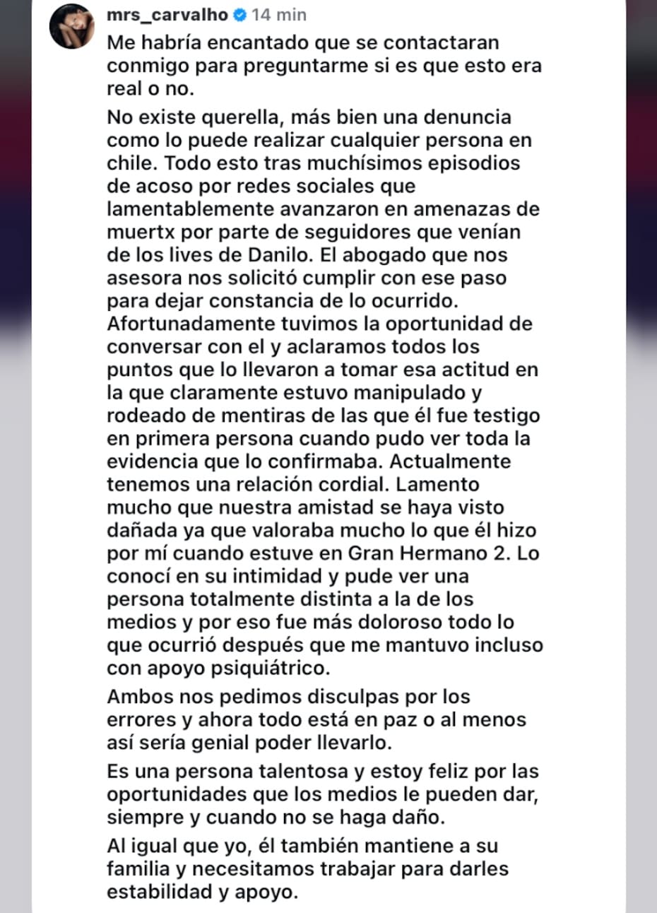 La brasileña confirmó denuncia contra Danilo 21.