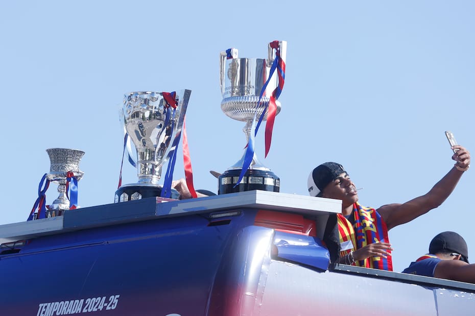 Celebrando el título del Barcelona. EFE