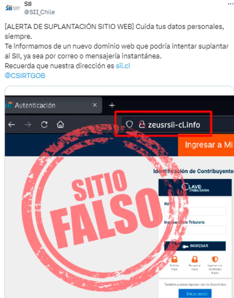 SII alerta de sitio web que intenta suplantar al oficial de la entidad.
