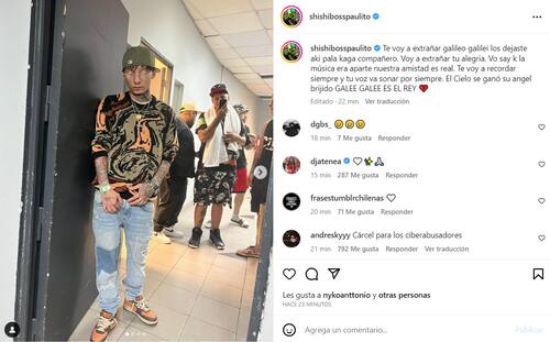 Posteo de Pablo Chill-E dedicado a Galee Galee.