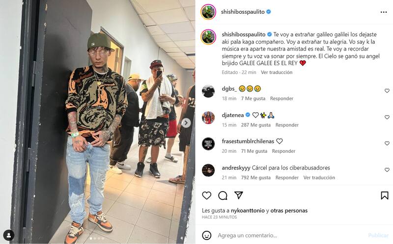 Posteo de Pablo Chill-E dedicado a Galee Galee.