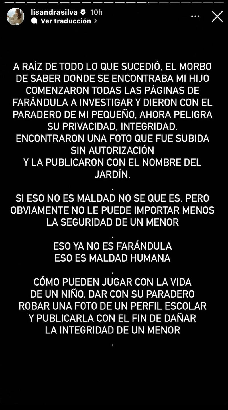 historias posteadas por Lisandra Silva arremetiendo contra los medios de comunicación