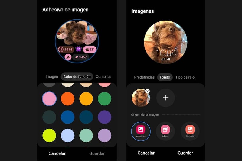 Así se verá en tu teléfono la personalización de la carátula de tu Galaxy Watch, dependiendo del estilo que quieras ponerle.