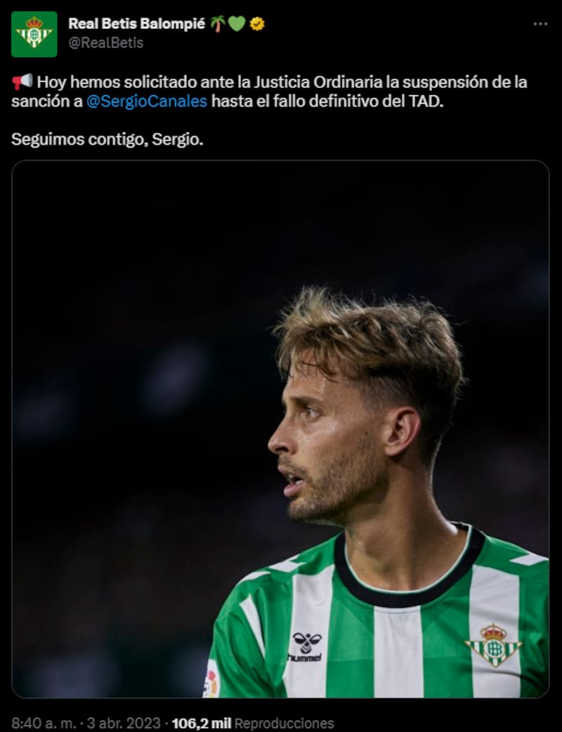 Real Betis sigue entregando apoyo a Sergio Canales.