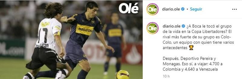 La reacción en Instagram del diario Olé.