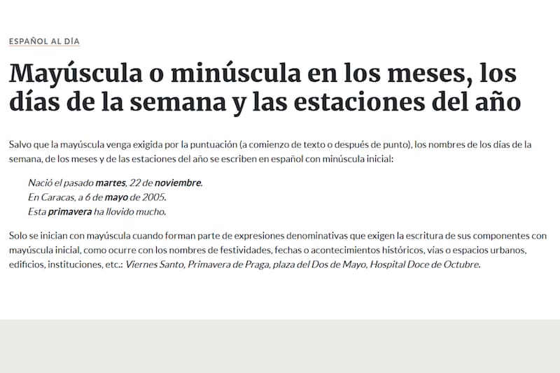 De acuerdo a la RAE, la manera correcta para escribir los meses es con minúscula Créditos: RAE.